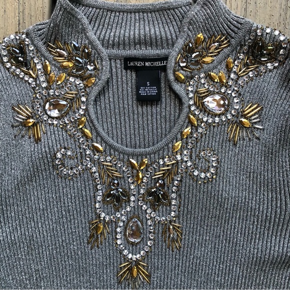 Lauren Michelle Sweaters - NWT Lauren Michelle Metallic Gray Sweater with Gold & Silver Embellishments Sz S
